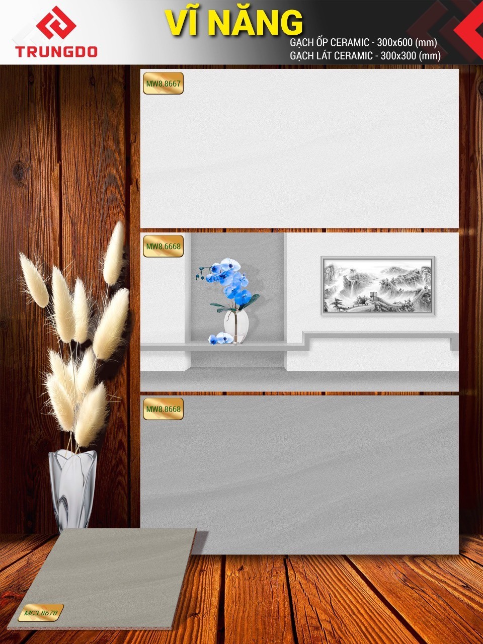 Gạch men mờ 30x60 VN MW8.8667-8668-Đ6668 (Nền MC3.8678)