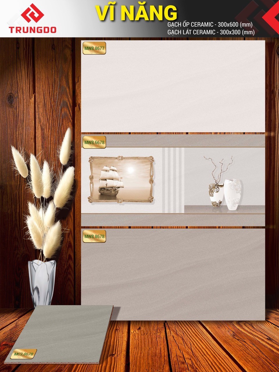 Gạch men mờ 30x60 VN MW8.8677-8678-Đ6678 (Nền MC3.8678)