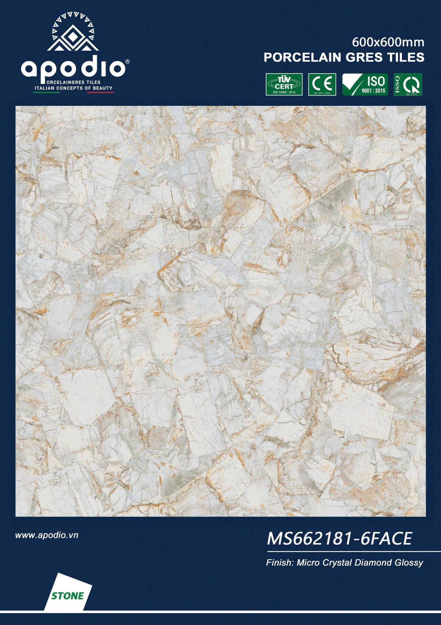 Gạch đá bóng 60x60 UNM MS662181-6FACE