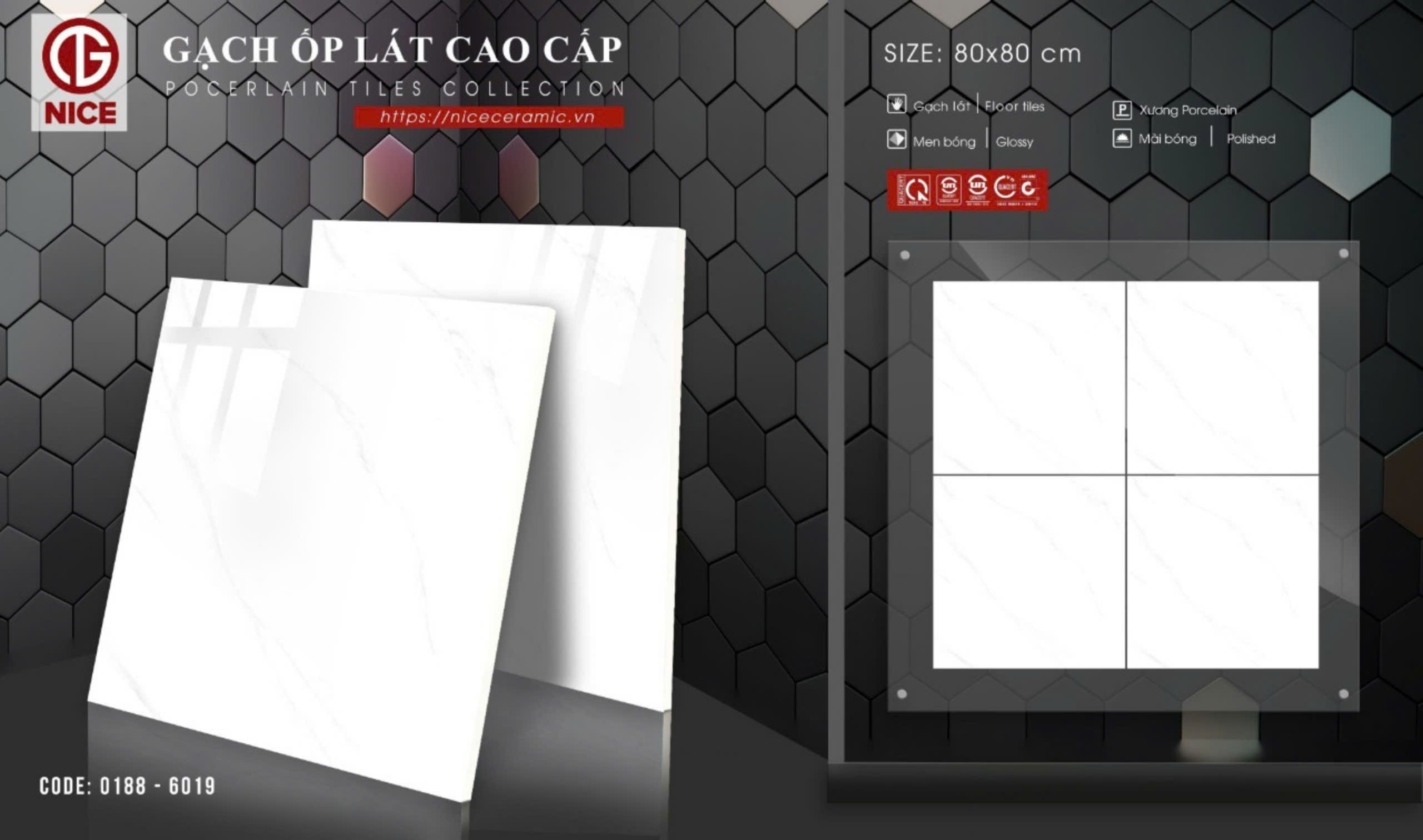 Gạch đá bán sứ mài bóng 80x80 0188 - 6019
